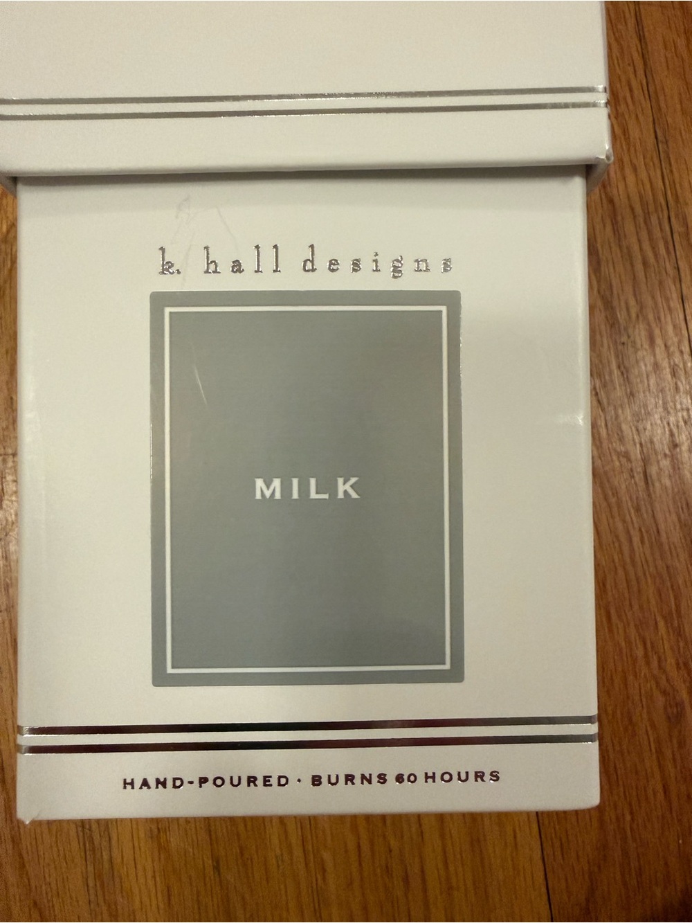k. hall designs MILK Scented Candle New in Box - White & Gray